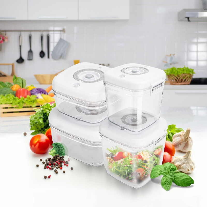 Pojemniki próżniowe na żywność MG Home Clever 650/1350/2500 ml w zestawie z pompką białe
