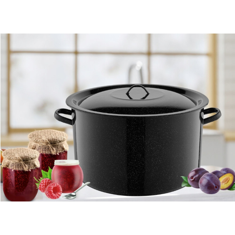 Garnek emaliowany czarny 15 L prosty duży kociołek z pokrywką 32 cm powidlak bigos Florina 0G 1502 indukcja gaz