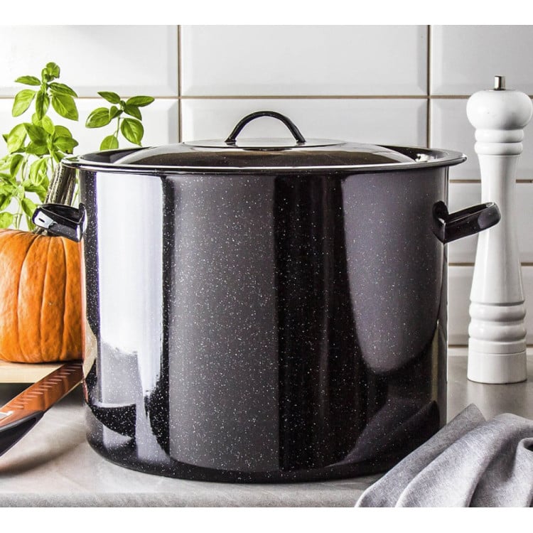 Garnek emaliowany czarny 40 L prosty duży kociołek z pokrywką 40 cm Florina 0G 6541 indukcja gaz