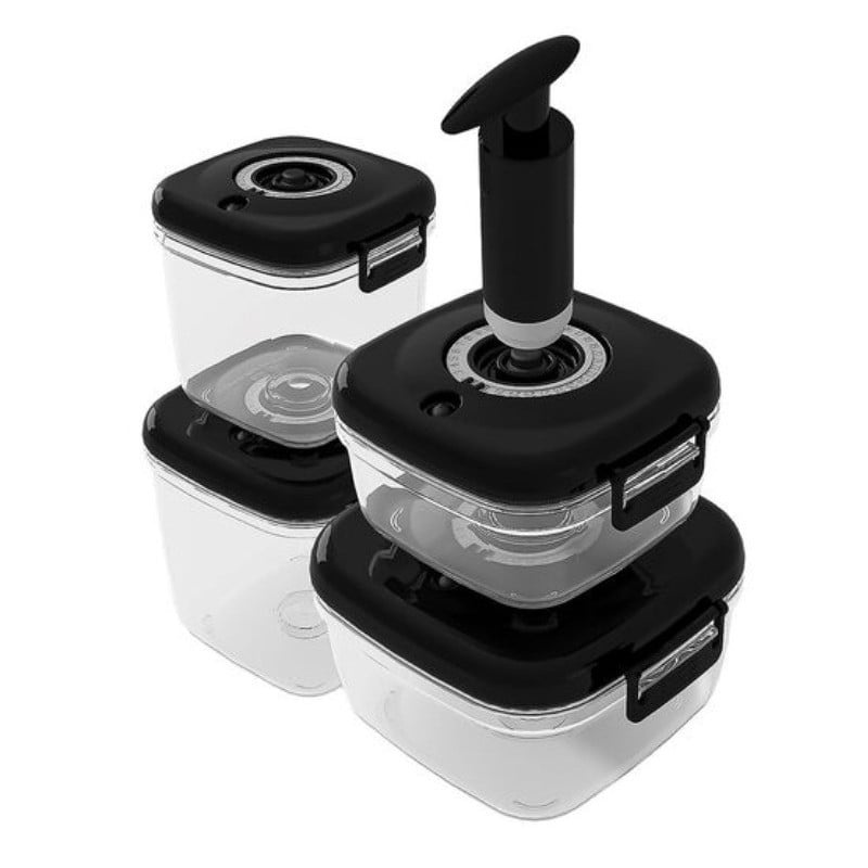 Pojemniki próżniowe na żywność MG Home Clever 650/1350/2500 ml w zestawie z pompką czarne