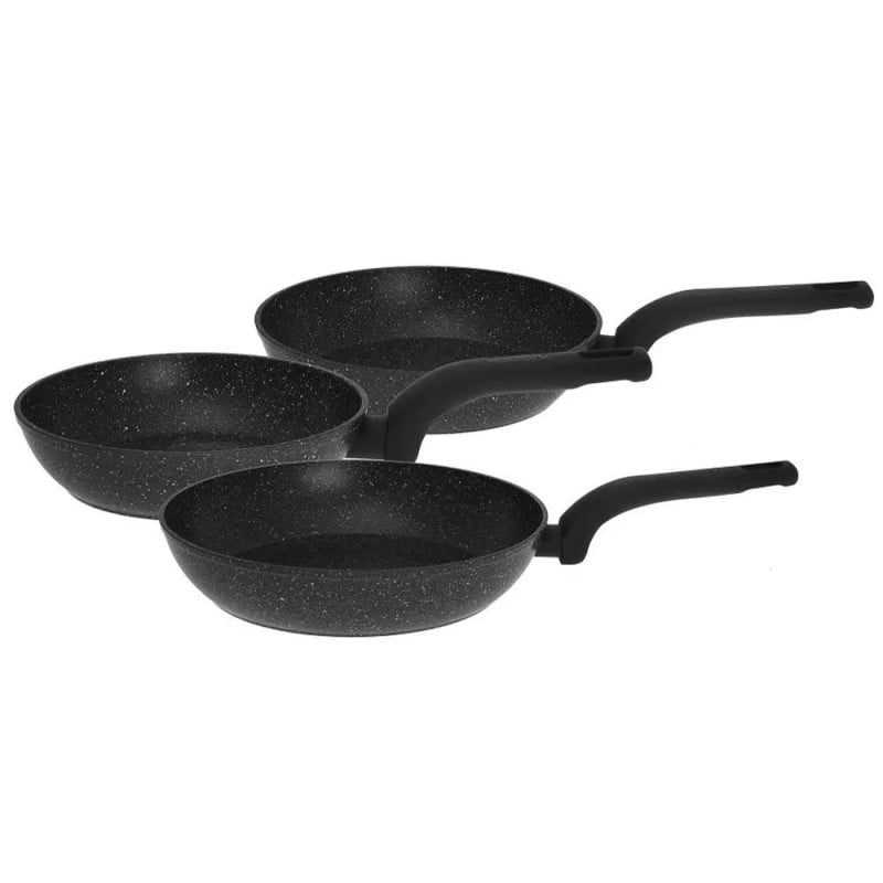 Patelnie aluminiowe z powłoką marmurkową 20/24/28 cm zestaw 3 sztuk czarne Kinghoff KH 7438