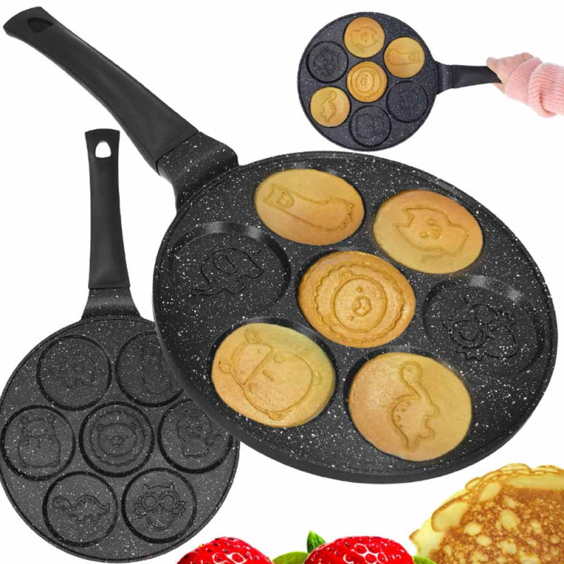 Patelnia do naleśników 26cm czarna powłoka marmurowa ze zwierzątkami drewniana rączka Krisberg KR 5120
