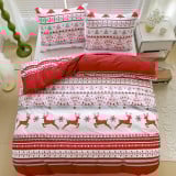 Pościel świąteczna 160x200 bawełna satynowa dwustronna GierekHoff gruba 3 części GH 3029 czerwona w renifery