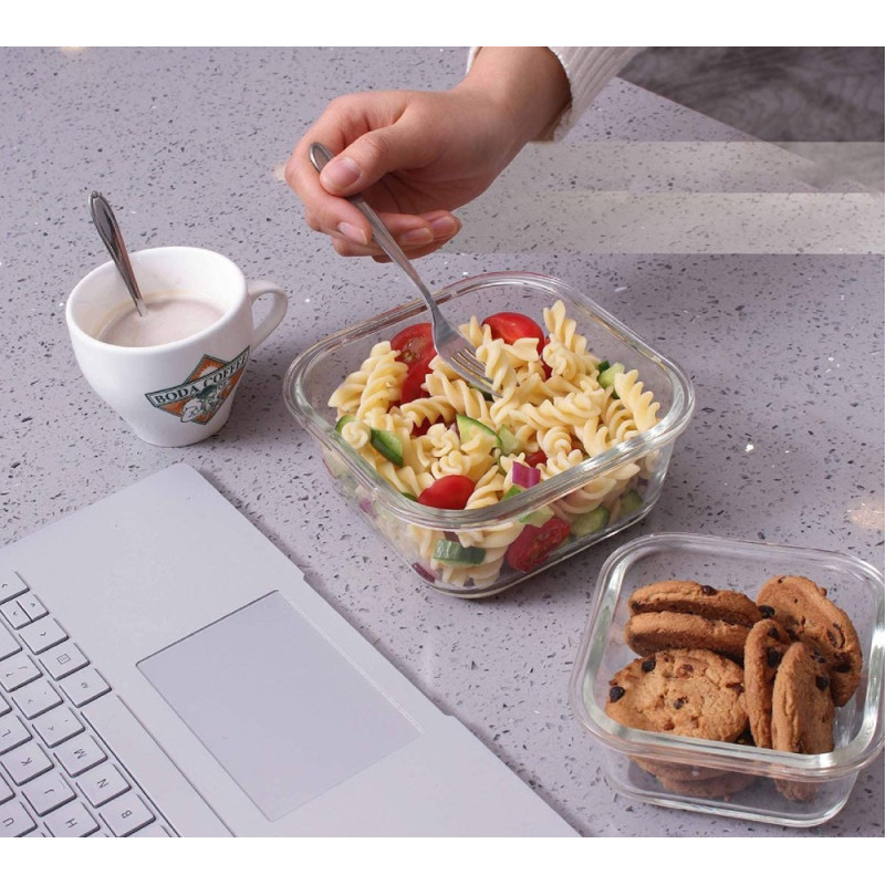 Pojemniki szklane kwadratowe lunchbox GierekHoff Corio GH 1102 zestaw 3 sztuki żaroodporne hermetyczne 1200/800/320 ml