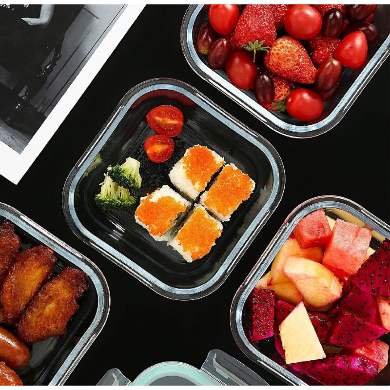 Pojemniki szklane kwadratowe lunchbox GierekHoff Corio GH 1102 zestaw 3 sztuki żaroodporne hermetyczne 1200/800/320 ml