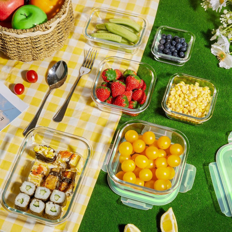 Pojemniki szklane kwadratowe lunchbox GierekHoff Corio GH 1102 zestaw 3 sztuki żaroodporne hermetyczne 1200/800/320 ml