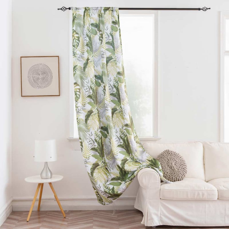 Zasłona półzaciemniająca na taśmie gruba 140x250 cm liście zielone ZSN-T-09