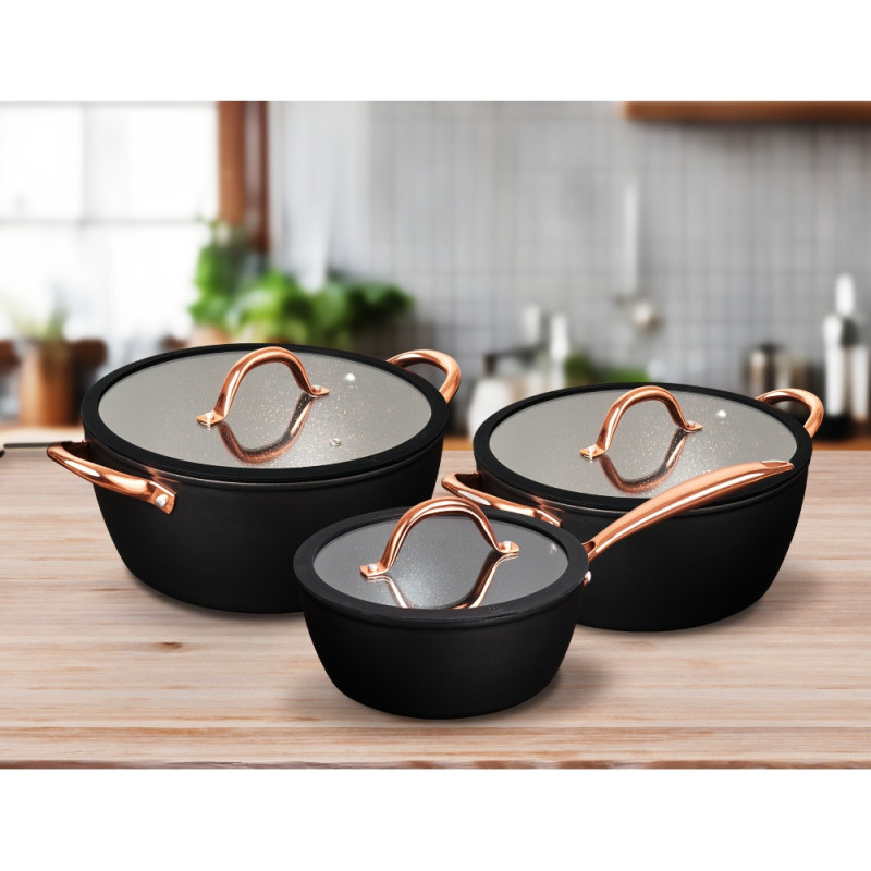 Garnki MG Home Rose Gold 6 elementów zestaw 3 garnków 16/20/24 cm rondel na indukcję