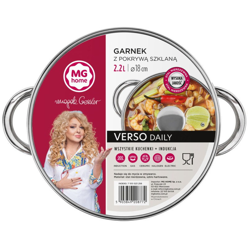 Garnek stalowy MG Home Verso Daily 18 cm 2,2 litra z pokrywką na indukcję