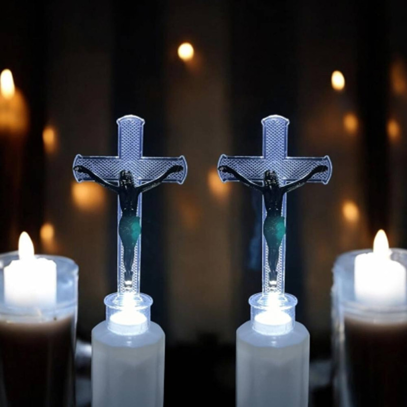 Wkład LED do znicza figurka krzyża 18 cm białe światło