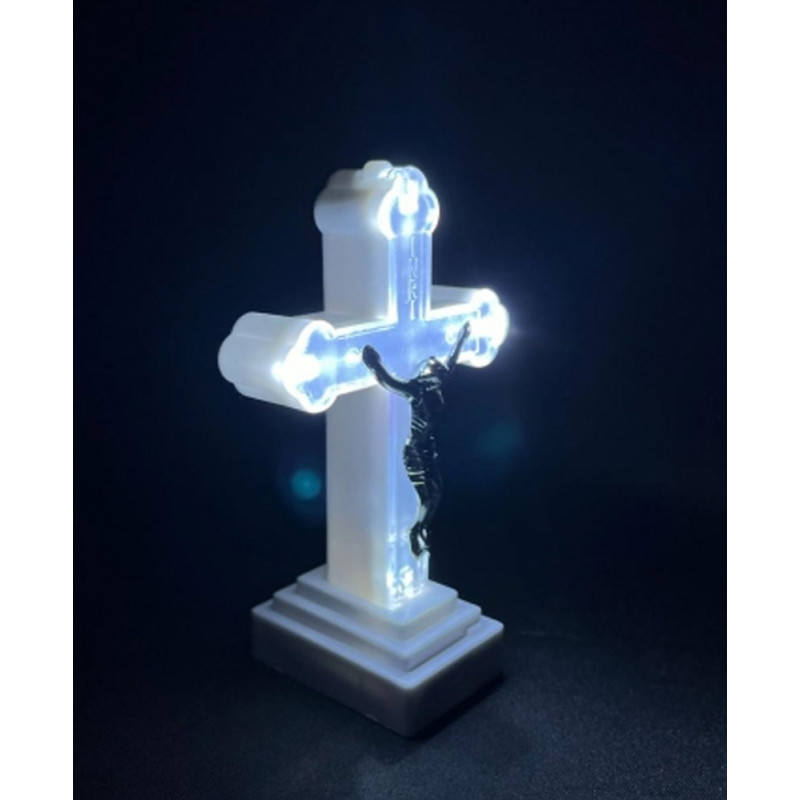 Wkład LED do znicza figurka krzyża 13x8 cm białe światło