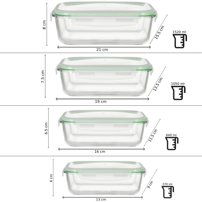 Pojemniki szklane zestaw 10 sztuk lunchbox GierekHoff Corio żaroodporne hermetyczne