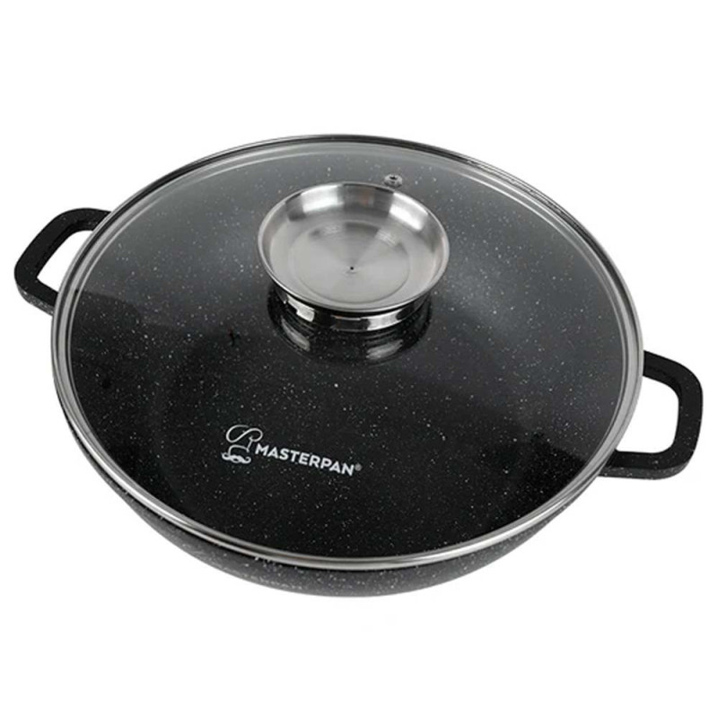 Garnek marmurkowy płaski wok 28 cm gaz indukcja 4.1 L czarny Masterpan MP 2135