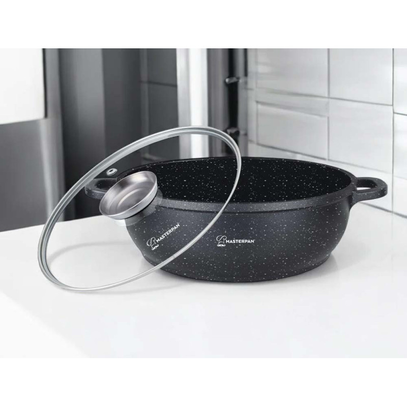 Garnek marmurkowy płaski wok 28 cm gaz indukcja 4.1 L czarny Masterpan MP 2135