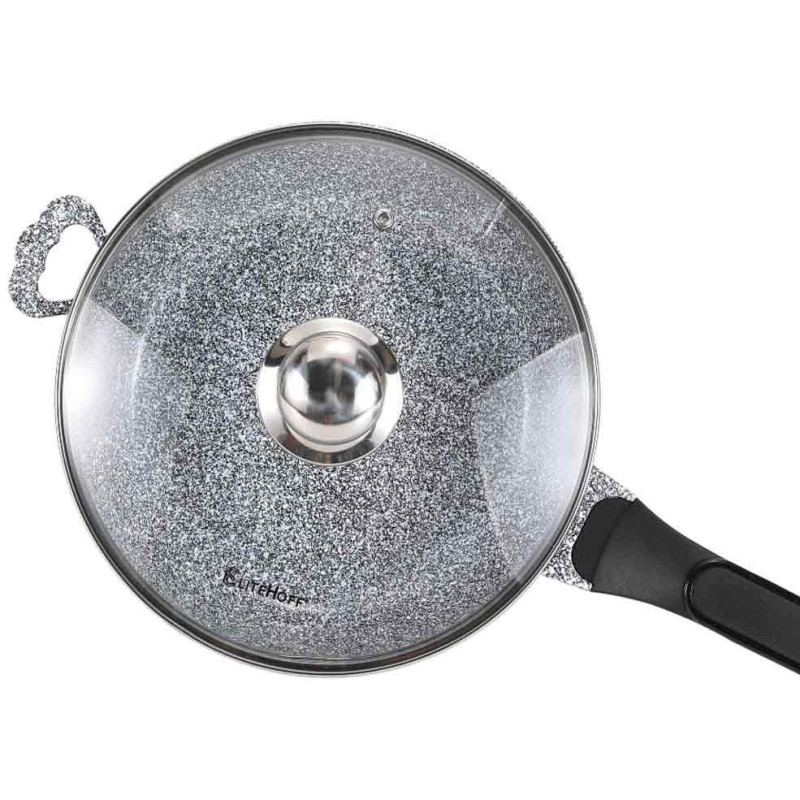 Patelnia głęboka z pokrywką szary marmurek 24 cm powłoka granitowa Eltehoff E 7023 indukcja gaz
