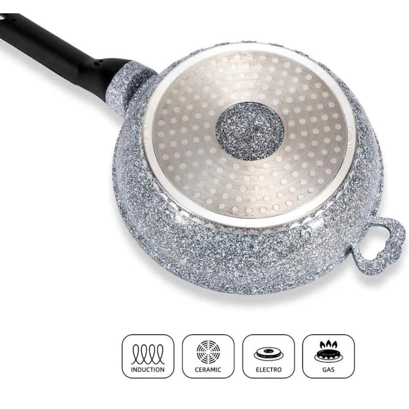 Patelnia głęboka z pokrywką szary marmurek 24 cm powłoka granitowa Eltehoff E 7023 indukcja gaz