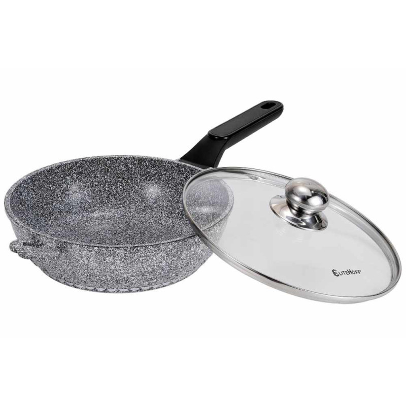 Patelnia głęboka z pokrywką szary marmurek 24 cm powłoka granitowa Eltehoff E 7023 indukcja gaz