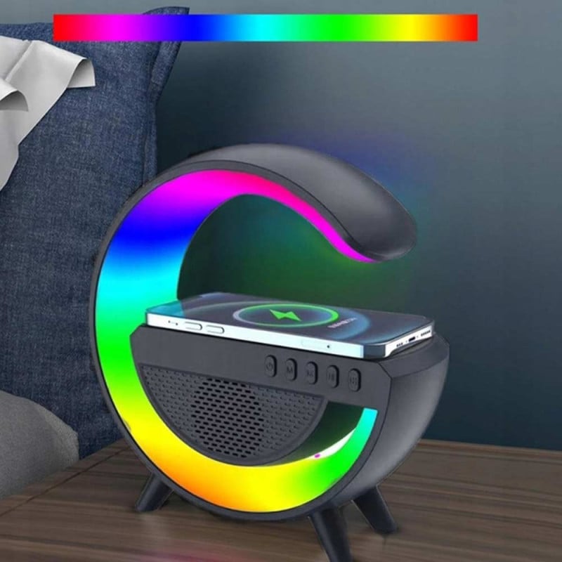 Lampka LED czarna zegar z radiem Blutooth budzikiem i ładowarką QI 2520 B