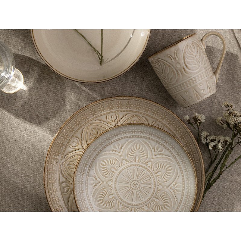 Serwis obiadowy porcelanowy Florina Aristo 18 elementów zestaw talerzy dla 6 osób zdobione beżowe