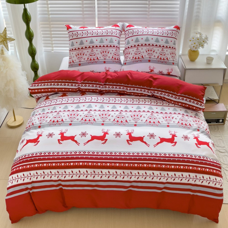 Pościel świąteczna 140x200 bawełna satynowa 3D Cotton World gruba 2 części 2392 czerwona
