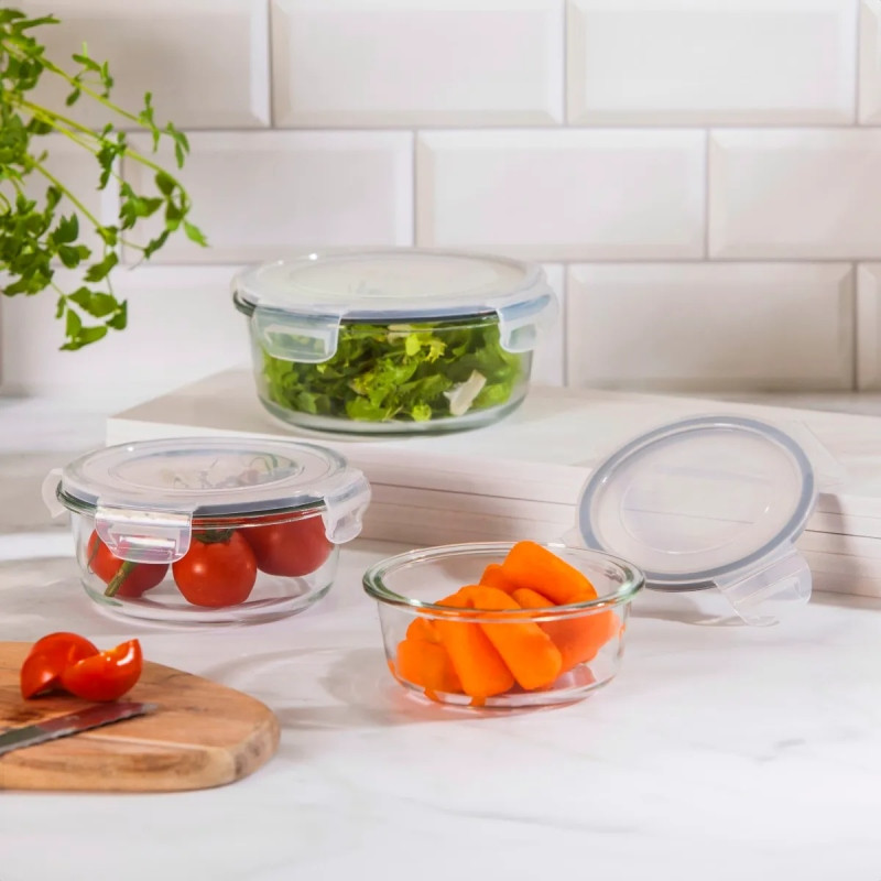 Pojemnik szklany 400 ml okrągły lunchbox Altom Fresh żaroodporny hermetyczny