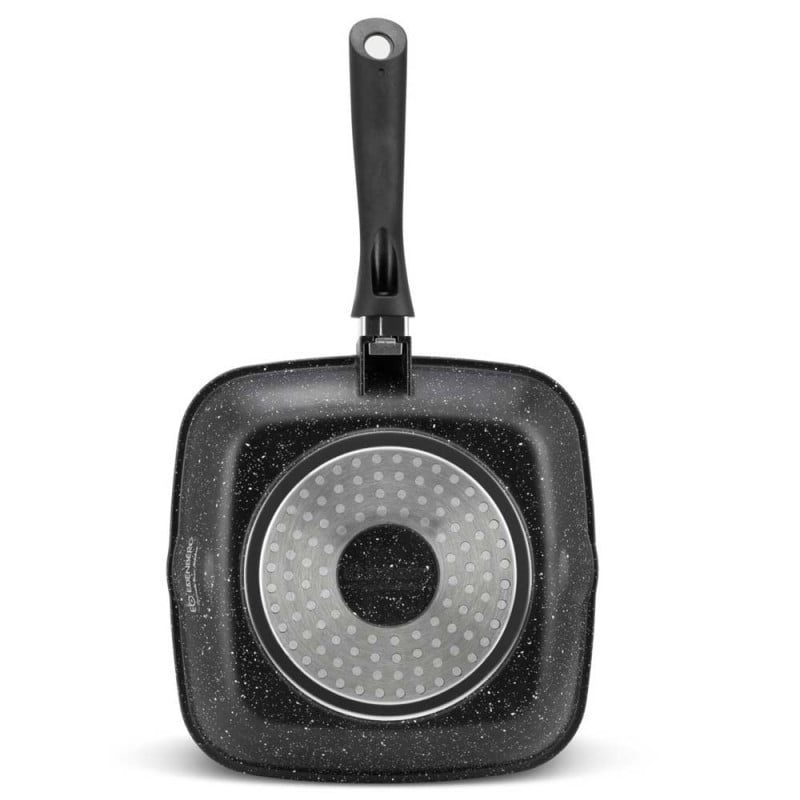 Patelnia grillowa z pokrywką 24 cm kwadratowa powłoka czarny marmur Edenberg EB 8136 indukcja gaz