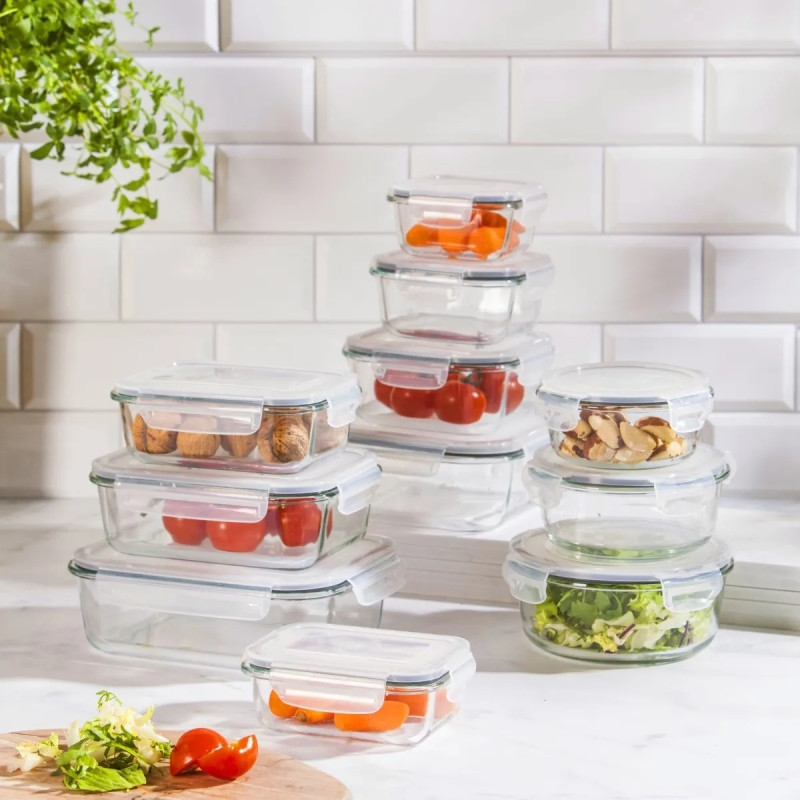 Pojemniki szklane 640 ml prostokątne lunchbox Altom Fresh zestaw 3 sztuki żaroodporne hermetyczne