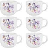 Komplet 6 kubków porcelanowych Florina Japandi 370 ml zestaw białe wzór kwiaty