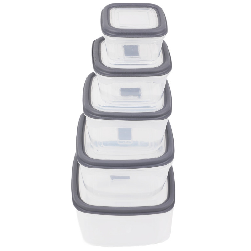 Pojemniki kwadratowe lunchbox MG Home Misto zestaw 5 sztuk hermetyczne 2700/1800/1150/650/340 ml szare