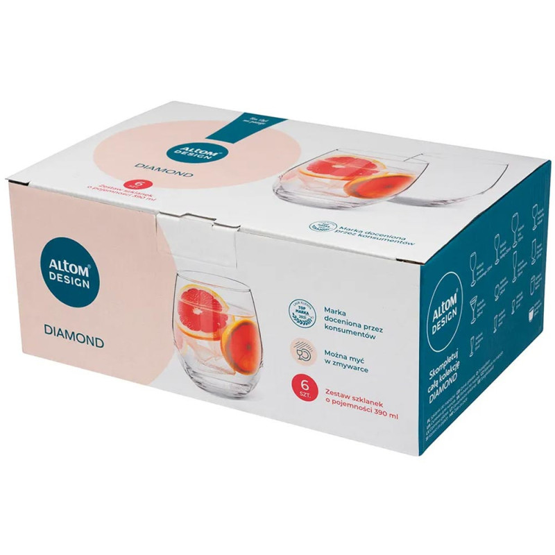 Szklanki do napojów drinków 390 ml zestaw 6 sztuk Altom Diamond
