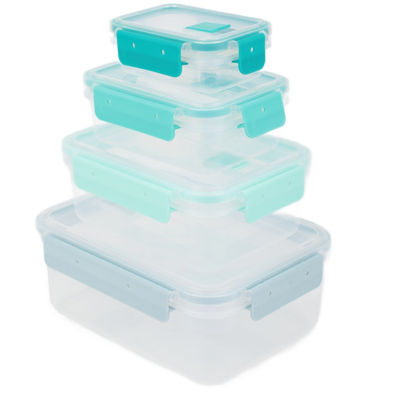 Pojemniki prostokątne lunchbox MG Home Misto zestaw 4 sztuk hermetyczne 2500/1350/600/250 ml turkusowe