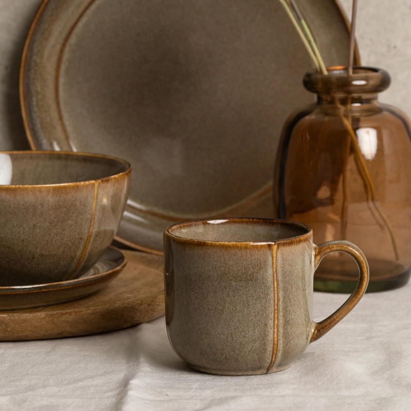 Serwis obiadowy porcelanowy Florina Bergen 24 elementy zestaw talerzy dla 6 osób retro brązowe