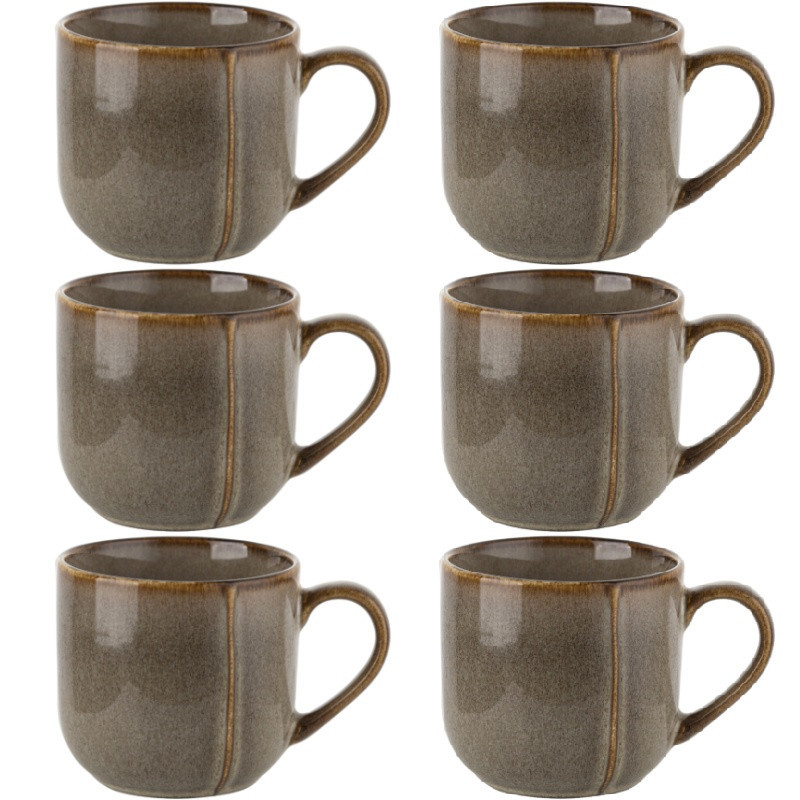 Kubki z uchem 390 ml porcelana Florina Bergen duże brązowy retro zestaw 6 kubków