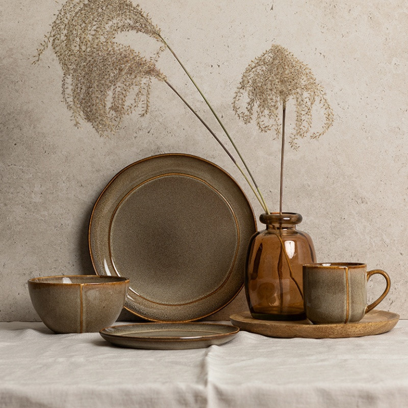 Salaterki porcelanowe 15 cm Florina Bergen brązowe retro zestaw 6 salaterek