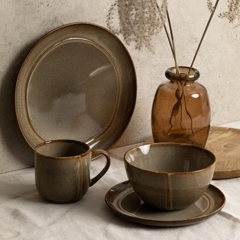Salaterki porcelanowe 15 cm Florina Bergen brązowe retro zestaw 6 salaterek