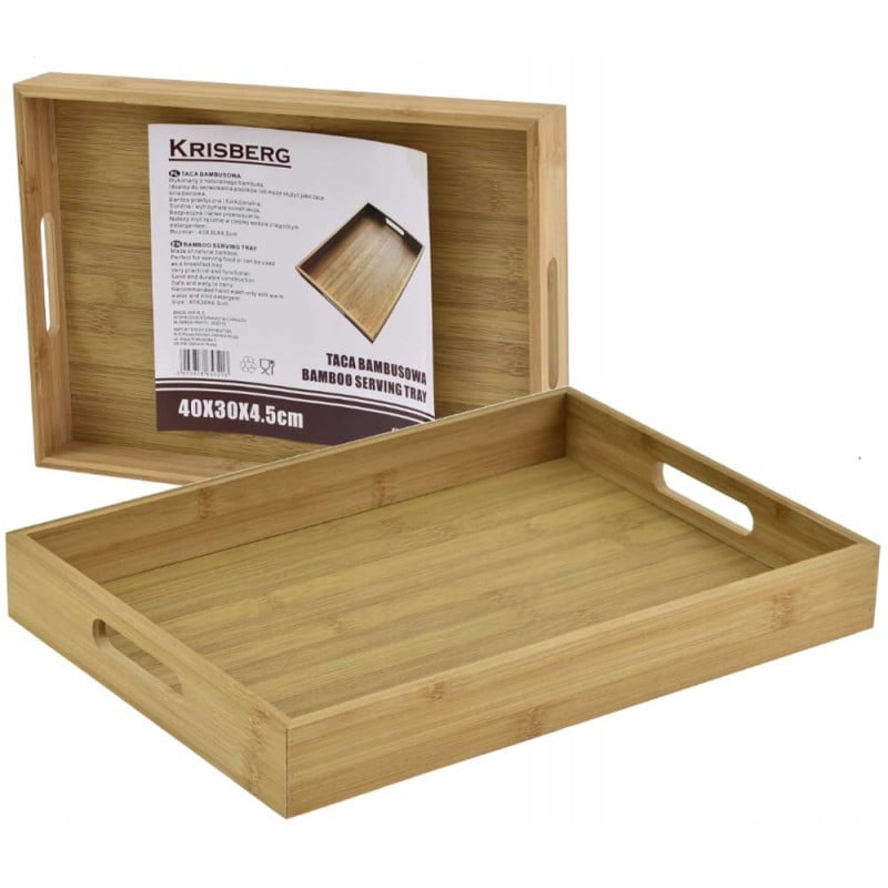 Taca bambusowa z uchwytami 40x30x4.5 cm Krisberg KR 2685