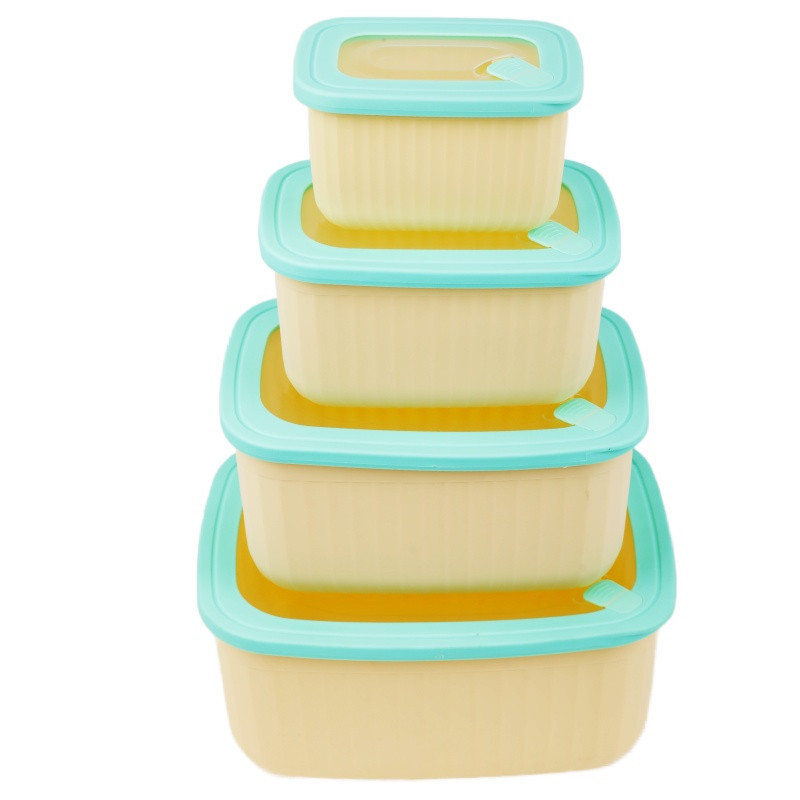 Pojemniki prostokątne lunchbox MG Home Misto zestaw 4 sztuk hermetyczne 4500/2700/1400/650 ml kremowe