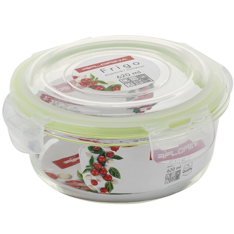 Szklany pojemnik 620 ml na żywność jedzenie Florina Frigo pudełko z pokrywką śniadaniówka lunchbox okrągły hermetyczny