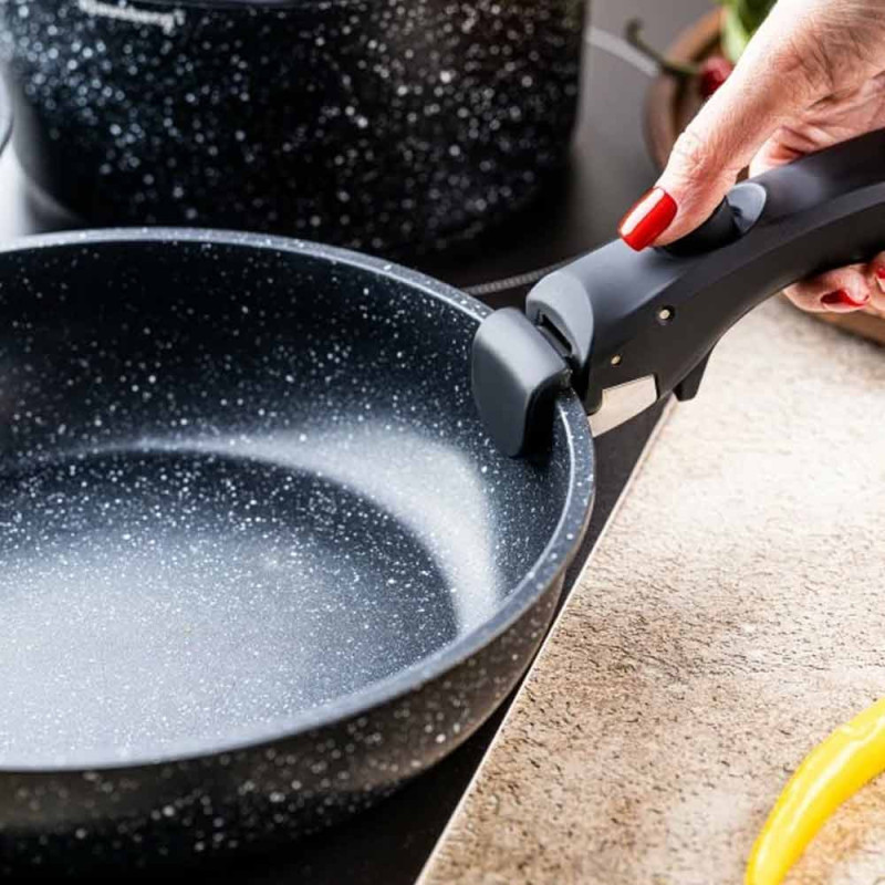 Zestaw garnków z odpinaną rączka komplet 3 sztuk czarne marmurkowe Klausberg KB 7858