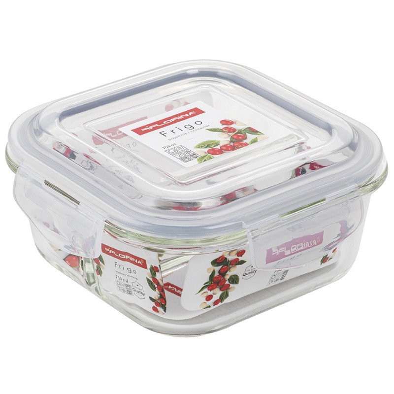 Pojemniki szklane dzielone dwukomorowe Florina Frigo 750 ml zestaw 3 sztuki kwadratowe lunchbox hermetyczne