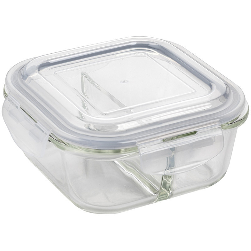 Pojemniki szklane dzielone dwukomorowe Florina Frigo 750 ml zestaw 3 sztuki kwadratowe lunchbox hermetyczne