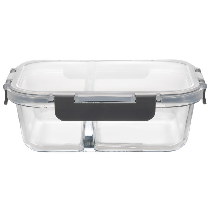 Zestaw 4 pojemników szklanych 1050 ml z przegrodą lunchbox GierekHoff Split 1104 żaroodporne hermetyczne dwukomorowe