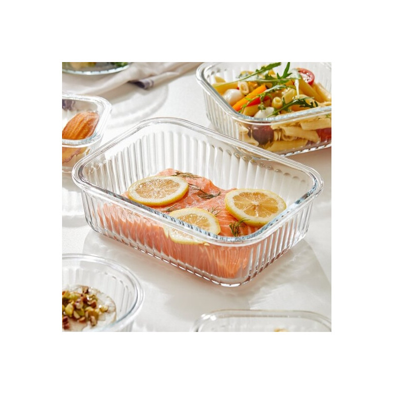 Pojemniki szklane ryflowane Florina Mariet lunchbox 1050/640/370 ml żaroodporne hermetyczne