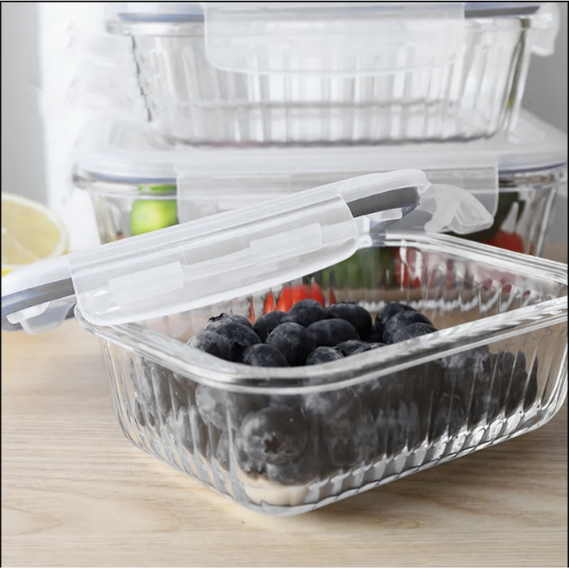 Pojemniki szklane ryflowane Florina Mariet lunchbox 1050/640/370 ml żaroodporne hermetyczne