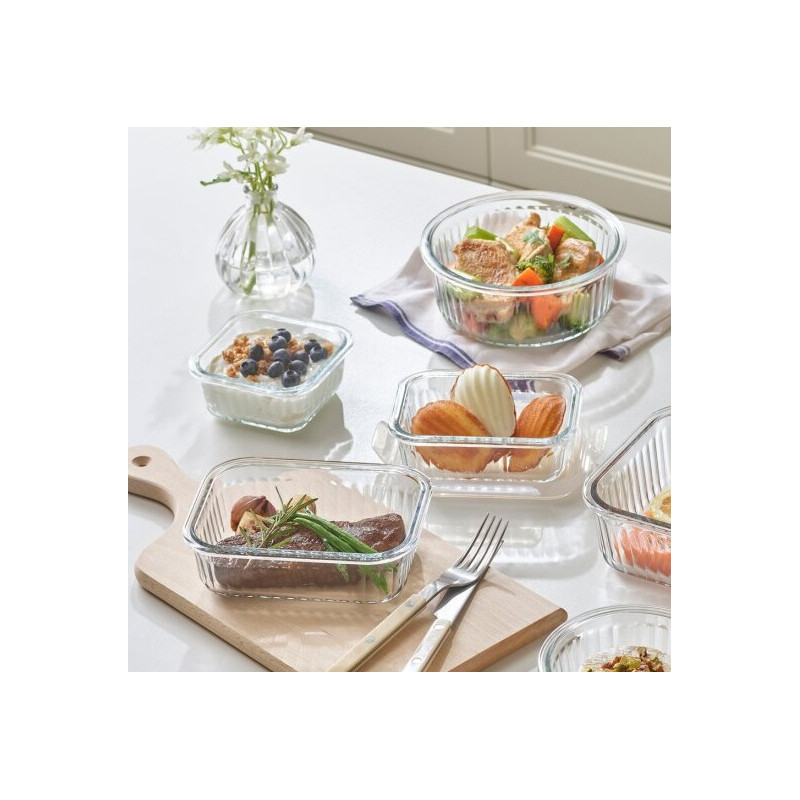 Pojemniki szklane ryflowane Florina Mariet lunchbox zestaw 7 sztuk żaroodporne hermetyczne