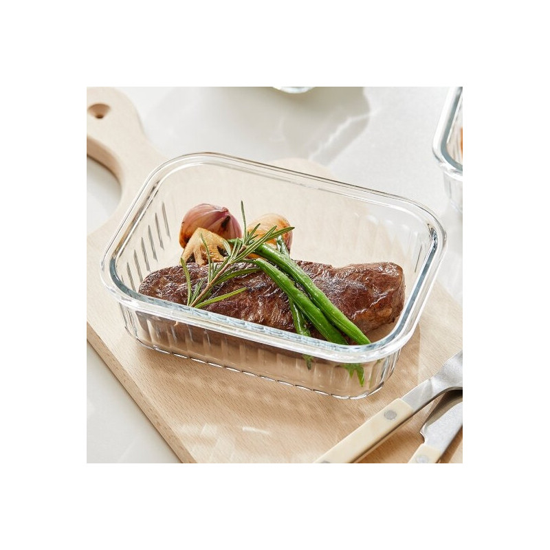 Pojemniki szklane ryflowane Florina Mariet lunchbox zestaw 7 sztuk żaroodporne hermetyczne