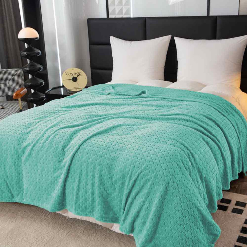 Koc 200x220 cm mikrofibra Cotton World miękki ciepły pled narzuta na łóżko niebiesko-zielony KHT-59