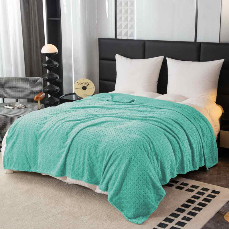 Koc 200x220 cm mikrofibra Cotton World miękki ciepły pled narzuta na łóżko niebiesko-zielony KHT-59