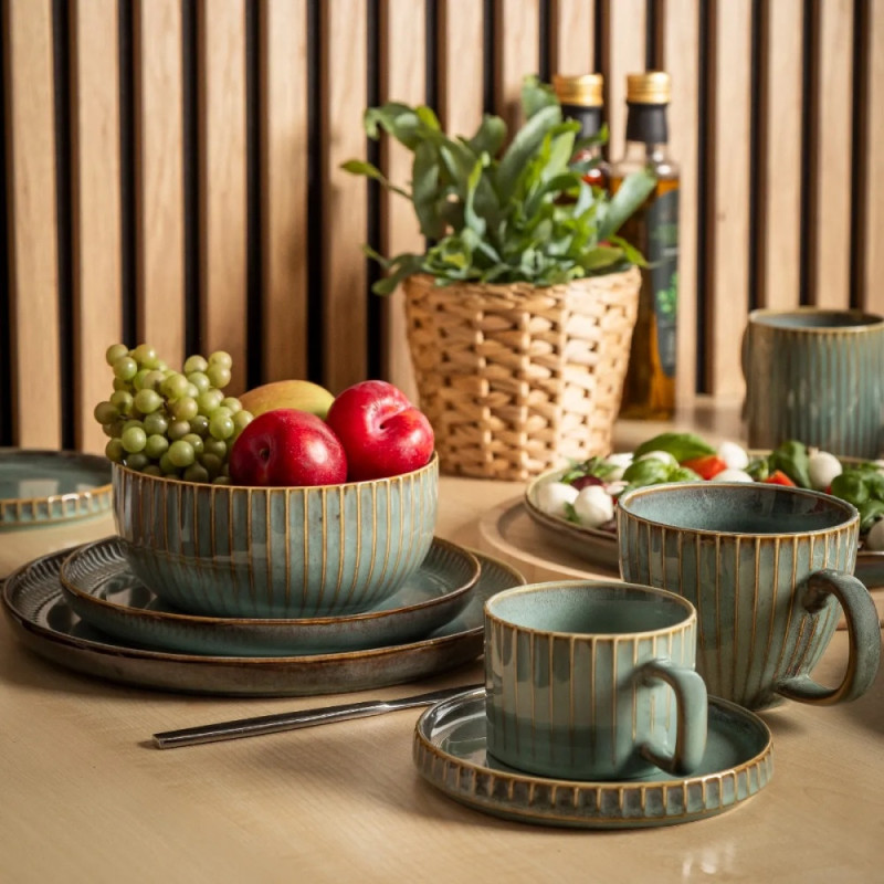 Serwis obiadowy porcelanowy Altom Sage 24 elementy zestaw talerzy dla 6 osób retro