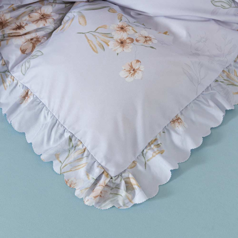 Pościel z falbanką 220x200 mikrofibra Cotton World 3 części niebieska w kwiaty 2905